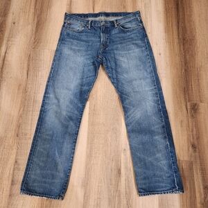 Polo Ralph Lauren Y2K Men’s Blue Jeans 36x32 Straight Leg Denim Leather Patch